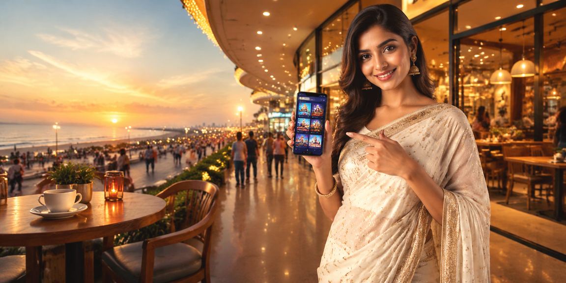 Indian woman using casino and payment apps on mobile in Chennai