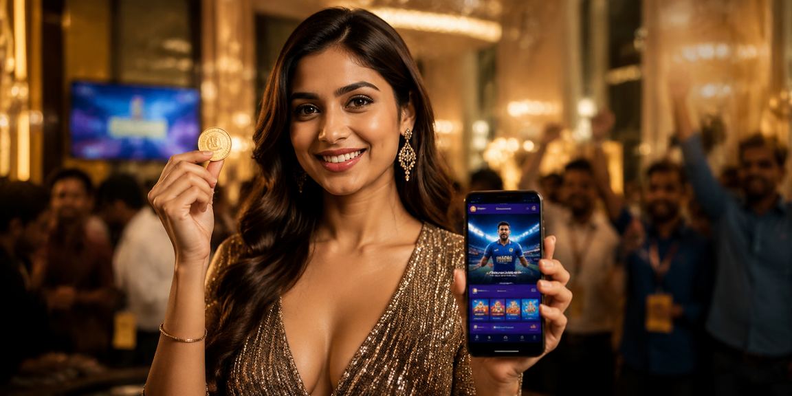 Indian female player using mobile for Rummy gameplay